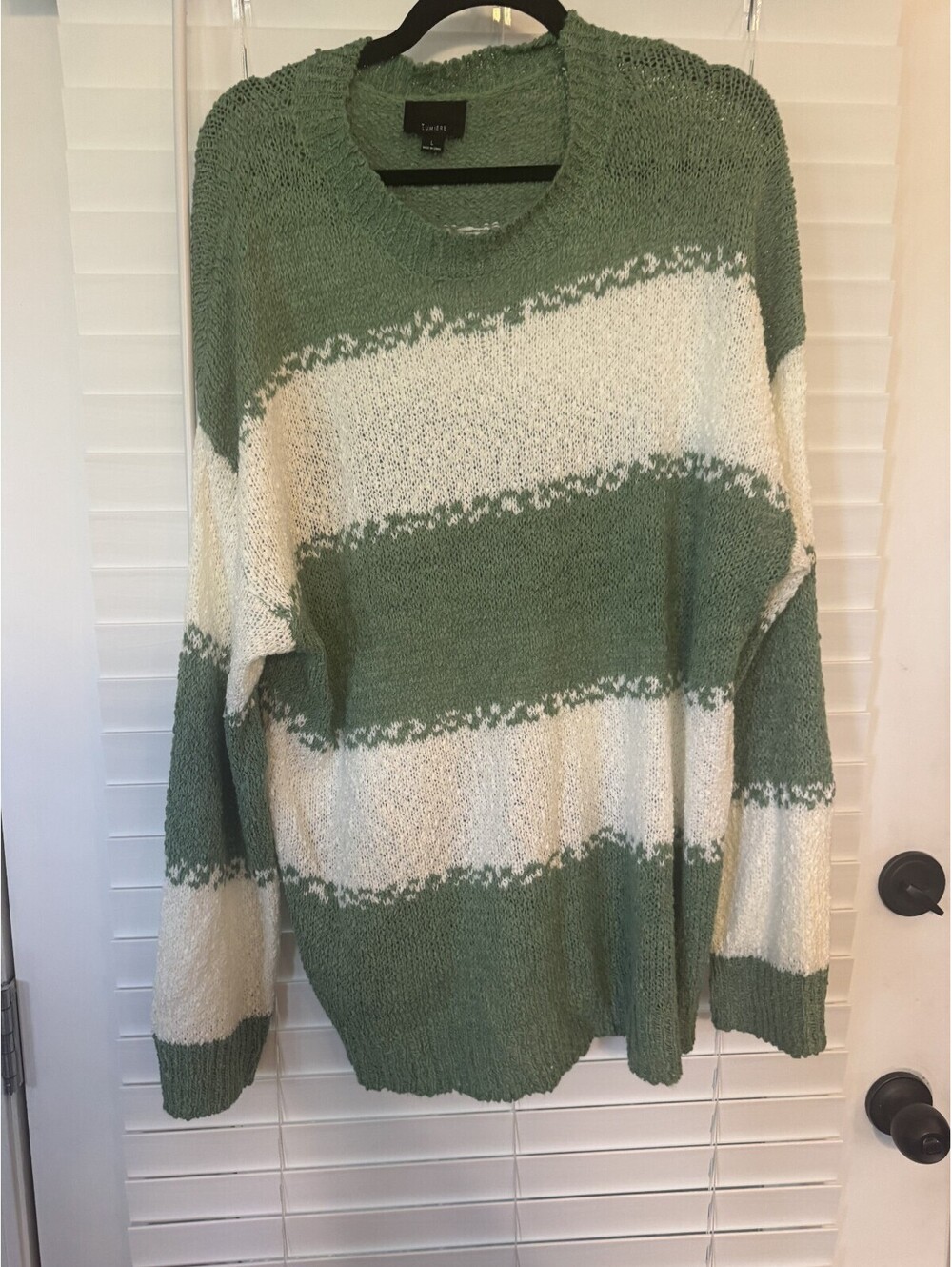 Lumiere Striped Textured Sweater Green White Women's Size L